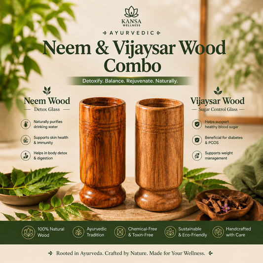 Ayurvedic Vijaysar and Neem Wood Combo | Sugar Balance and Detox Glass
