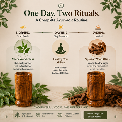 Ayurvedic Vijaysar and Neem Wood Combo | Sugar Balance and Detox Glass