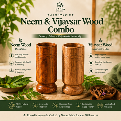 Ayurvedic Vijaysar and Neem Wood Combo | Sugar Balance and Detox Glass
